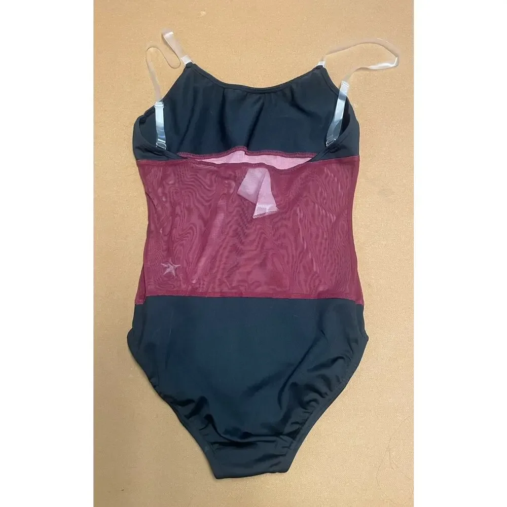 Rebel Athletics Gymnastics Leotard Adult Small AS Clear Straps Burgundy Mesh